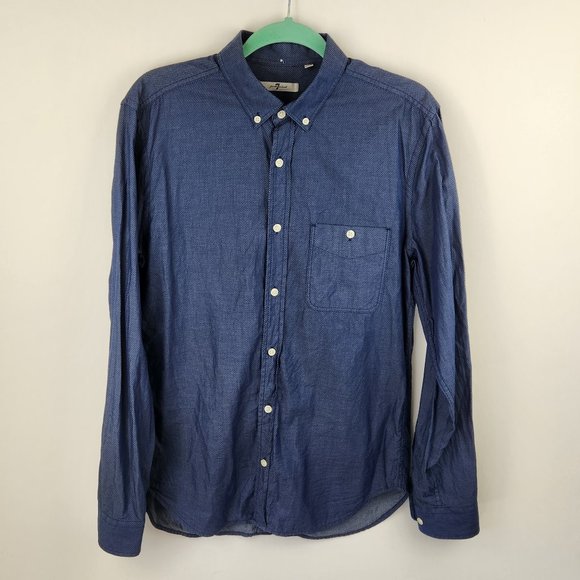 7 For All Mankind Men's Blue Textured Button Down Shirt sz M - Picture 1 of 8